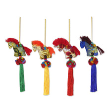 Load image into Gallery viewer, Artisan Crafted Multicolor Thai Cotton Horse Ornaments (4) - Happy Thai Horses | NOVICA
