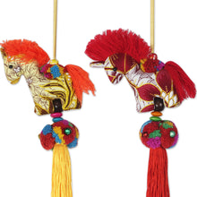 Load image into Gallery viewer, Artisan Crafted Multicolor Thai Cotton Horse Ornaments (4) - Happy Thai Horses | NOVICA
