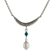 Load image into Gallery viewer, Cultured Pearl and Calcite Pendant Necklace from Thailand - Moon and Starlight | NOVICA

