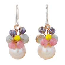 Load image into Gallery viewer, Pink Cultured Pearl Dangle Earrings with Butterfly Motif - Butterfly Party in Pink | NOVICA
