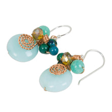 Load image into Gallery viewer, Serpentine Quartz and Glass Bead Dangle Earrings with Copper - Moonlight Garden in Aqua | NOVICA
