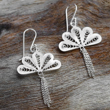 Load image into Gallery viewer, Sterling Silver Filigree Dangle Earrings from Thailand - Peacock Fans | NOVICA

