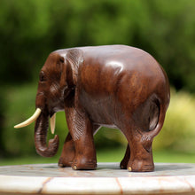 Load image into Gallery viewer, Hand Made Wood Elephant Sculpture from Thailand - Relaxed Elephant | NOVICA
