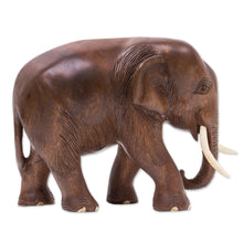 Load image into Gallery viewer, Hand Made Wood Elephant Sculpture from Thailand - Relaxed Elephant | NOVICA
