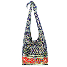 Load image into Gallery viewer, Handmade Thai Red and Black Cotton Shoulder Bag - Dramatic Thai | NOVICA
