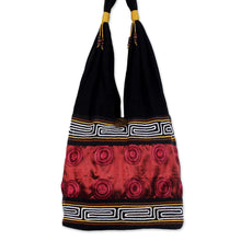 Load image into Gallery viewer, Cotton Thai Style Shoulder Bag in Crimson and Black - Crimson Wine | NOVICA
