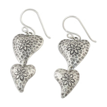 Load image into Gallery viewer, Floral Heart-Shaped Sterling Silver Earrings from Thailand - Flowering Love | NOVICA
