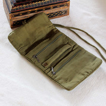 Load image into Gallery viewer, Hand Woven Silk and Rayon Blend Thai Jewelry Roll in Olive - Enchanted Journey in Olive | NOVICA
