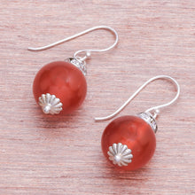 Load image into Gallery viewer, Carnelian and Sterling Silver Dangle Earrings from Thailand - Perfect Orbs | NOVICA
