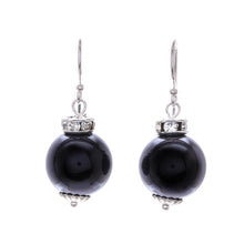 Load image into Gallery viewer, Onyx and Sterling Silver Dangle Earrings from Thailand - Perfect Orbs | NOVICA
