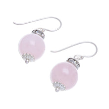 Load image into Gallery viewer, Rose Quartz and 925 Silver Dangle Earrings from Thailand - Perfect Orbs | NOVICA
