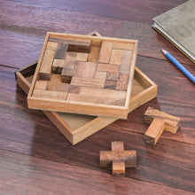 Load image into Gallery viewer, Handcrafted Square Wood Geometric Puzzle from Thailand - Geometry Game | NOVICA
