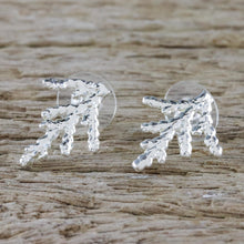 Load image into Gallery viewer, Silver Plated Natural Cypress Leaf Earrings from Thailand - Natural Needles | NOVICA

