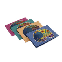 Load image into Gallery viewer, Set of 4 Batik Cotton and Paper Elephant Greeting Cards - Excited Elephants | NOVICA
