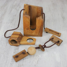 Load image into Gallery viewer, Wood Puzzle and Wine Bottle Holder from Thailand - Don&#39;t Break The Bottle | NOVICA
