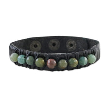 Load image into Gallery viewer, Bohemian Leather and Agate Bead Wristband Bracelet - Rock Walk | NOVICA
