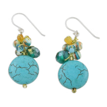 Load image into Gallery viewer, Blue Calcite and Glass Bead Dangle Earrings from Thailand - Blue Circles | NOVICA

