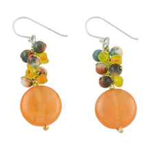 Load image into Gallery viewer, Orange Quartz and Glass Bead Dangle Earrings from Thailand - Fun Circles in Orange | NOVICA
