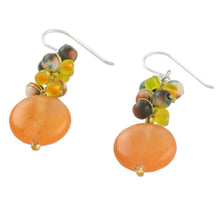Load image into Gallery viewer, Orange Quartz and Glass Bead Dangle Earrings from Thailand - Fun Circles in Orange | NOVICA
