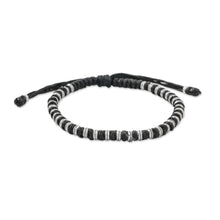 Load image into Gallery viewer, Artisan Crafted Cord Bracelet with 950 Silver Beads - Endeavor in Black | NOVICA
