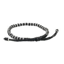 Load image into Gallery viewer, Artisan Crafted Cord Bracelet with 950 Silver Beads - Endeavor in Black | NOVICA
