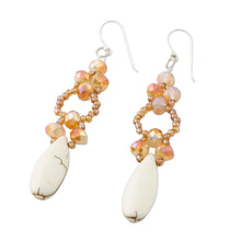 Load image into Gallery viewer, White Calcite and Glass Dangle Earrings from Thailand - Exciting Adventure in White | NOVICA
