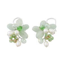 Load image into Gallery viewer, Green Quartz and Pearl Dangle Earrings from Thailand - Elegant Flora in Green | NOVICA
