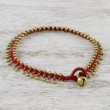 Load image into Gallery viewer, Handmade Red Knotted Brass Beaded Red Cord Anklet - Lunar Red | NOVICA
