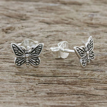 Load image into Gallery viewer, Sterling Silver Butterfly Stud Earrings from Thailand - Prophetic Wings | NOVICA
