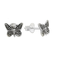 Load image into Gallery viewer, Sterling Silver Butterfly Stud Earrings from Thailand - Prophetic Wings | NOVICA
