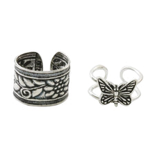 Load image into Gallery viewer, Butterfly and Floral Motif Sterling Silver Ear Cuffs - Nature&#39;s Garden | NOVICA

