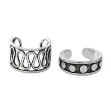 Load image into Gallery viewer, Circle and Wave Motif Sterling Silver Ear Cuffs - Simple Style | NOVICA
