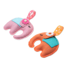 Load image into Gallery viewer, Felt Elephant Ornaments in Orange and Pink (Pair) - Napping Elephants | NOVICA
