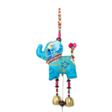 Load image into Gallery viewer, Elephant-Themed Cotton Mobile in Blue from Thailand - Elephant Dance in Blue | NOVICA
