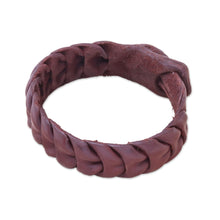 Load image into Gallery viewer, Handmade Leather Wristband Bracelet in Brown from Thailand - Smooth Wave | NOVICA
