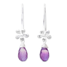 Load image into Gallery viewer, Floral Faceted Amethyst Dangle Earrings from Thailand - Daisy Glitter | NOVICA
