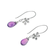 Load image into Gallery viewer, Floral Faceted Amethyst Dangle Earrings from Thailand - Daisy Glitter | NOVICA
