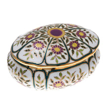 Load image into Gallery viewer, Violet Motif Gilded Porcelain Decorative Box from Thailand - Benjarong Violets | NOVICA
