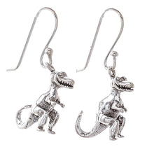 Load image into Gallery viewer, Sterling Silver T-Rex Dangle Earrings from Thailand - Dinosaur King | NOVICA
