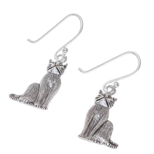 Load image into Gallery viewer, Sterling Silver Cat Dangle Earrings from Thailand - Mister Cat | NOVICA
