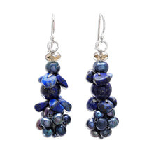Load image into Gallery viewer, Lapis Lazuli and Cultured Pearl Cluster Earrings - Heaven&#39;s Gift | NOVICA
