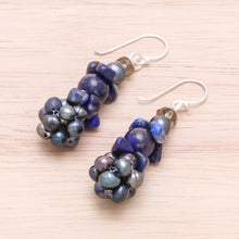 Load image into Gallery viewer, Lapis Lazuli and Cultured Pearl Cluster Earrings - Heaven&#39;s Gift | NOVICA
