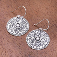 Load image into Gallery viewer, Circular Karen Silver Dangle Earrings from Thailand - Powerful Sun | NOVICA

