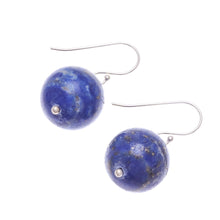 Load image into Gallery viewer, Round Lapis Lazuli Dangle Earrings from Thailand - Round Charm | NOVICA
