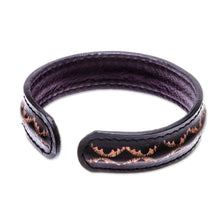 Load image into Gallery viewer, Diamond Pattern Leather Cuff Bracelet in Black from Thailand - Thai Pattern in Black | NOVICA
