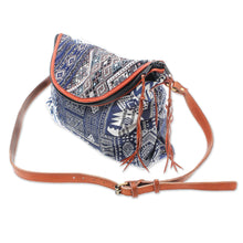 Load image into Gallery viewer, Leather Accented Patchwork Cotton Blend Sling from Thailand - Lanna Patchwork | NOVICA
