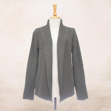 Load image into Gallery viewer, Knit Cotton Cardigan in Dark Taupe from Thailand - Cross Stitch in Dark Taupe | NOVICA
