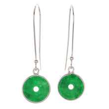 Load image into Gallery viewer, Circular Jade Dangle Earrings Crafted in Thailand - Green Rings | NOVICA
