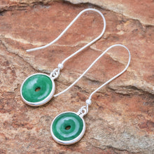 Load image into Gallery viewer, Circular Jade Dangle Earrings Crafted in Thailand - Green Rings | NOVICA
