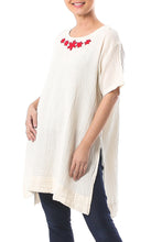 Load image into Gallery viewer, Floral Cotton Tunic in Alabaster from Thailand - Posy Bliss in Alabaster | NOVICA
